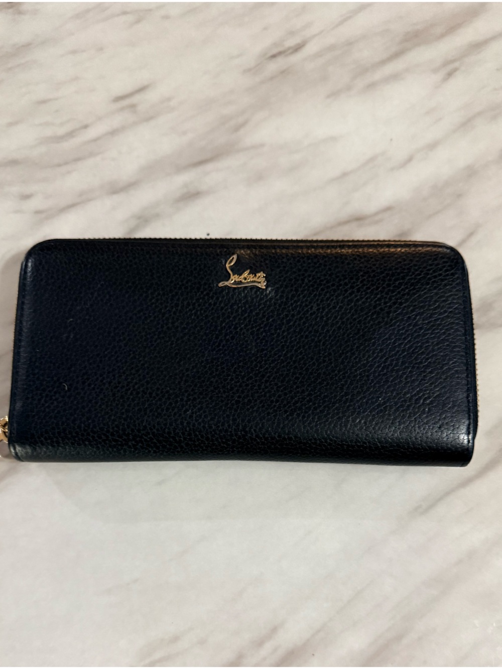 Christian Louboutin Black Textured Zip-Around Wallet with Gold Logo